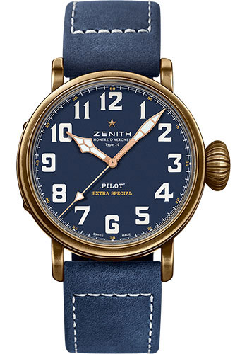 Zenith Pilot Type 20 Extra Special Watch - Bronze - Blue Dial - Blue Oily Nubuck Strap
