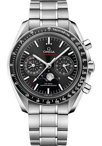 Omega Speedmaster Moonphase Master Chronometer Chronograph Watch - 44.25 mm Steel Case - Black Liquid Metal Bezel - Black Dial