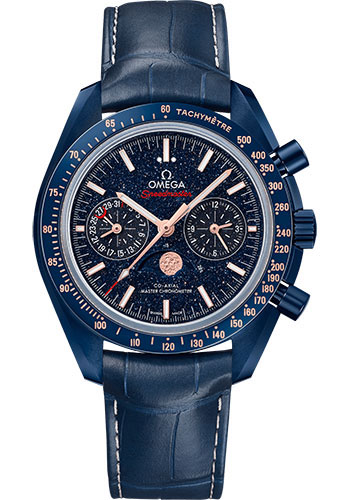 Omega Speedmaster Moonwatch Co-Axial Master Chronometer Moonphase Chronograph Blue Side Of The Moon Watch - 44.25 mm Blue Ceramic Case - Blue Aventurine Glass Dial - Blue Leather Strap