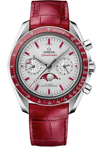 Omega Speedmaster Moonwatch Omega Co-Axial Master Chronometer Moonphase Chronograph - 44.25 mm Platinum Case - Platinum-Gold Dial - Red Leather Strap