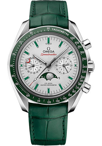 Omega Speedmaster Moonwatch Omega Co-Axial Master Chronometer Moonphase Chronograph - 44.25 mm Platinum Case - Platinum-Gold Dial - Green Leather Strap