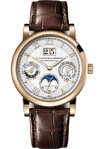 A. Lange & Söhne Langematik Perpetual - 38.5mm Honey Gold Case - Argenté Dial - Dark-Brown Strap