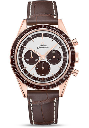 Omega Seamaster Moonwatch Numbered Edition Watch - 39.7 mm Sedna Gold Case - Ceramic Bezel - Silver Dial - Brown Leather Strap