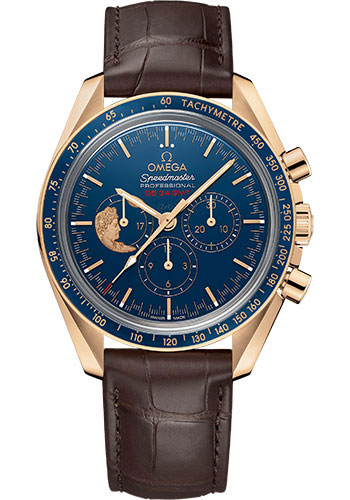 Omega Speedmaster Moonwatch Apollo XVII Anniversary Limited Series Limited Edition of 272 Watch - 42 mm Yellow Gold Case - Polished Blue Ceramic Bezel - Blue Ceramic Dial - Brown Leather Strap