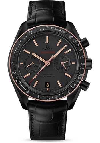 Omega Speedmaster Moonwatch Omega Co-Axial Chronograph Watch - 44.25 mm Black Ceramic Case - Sedna Gold Bezel - Grey Dial - Black Leather Strap
