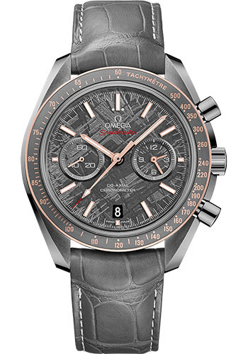 Omega Speedmaster Moonwatch Omega Co-Axial Chronograph Grey Side of the Moon Meteorite Watch - 44.25 mm Grey Ceramic Case - Senda Gold Bezel - Meteorite Dial - Grey Leather Strap