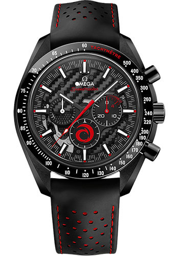 Omega Speedmaster Dark Side of the Moon Chronograph Team Alinghi Watch - 44.25 mm Black Ceramic Case - Black Dial - Black and Red Strap