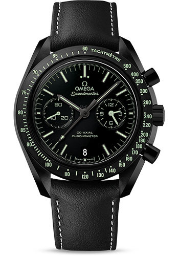 Omega Speedmaster Moonwatch Omega Co-Axial Chronograph Watch - 44.25 mm Black Ceramic Case - Black Dial - Black Leather Strap