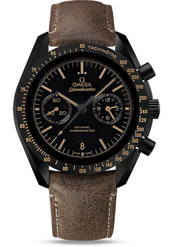 Omega Speedmaster Moonwatch Omega Co-Axial Chronograph Watch - 44.25 mm Black Ceramic Case - Black Dial - Brown Leather Strap