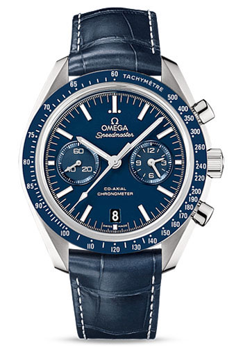Omega Speedmaster Moonwatch Co-Axial Chronograph Watch - 44.25 mm Steel Case - Blue Tachymeter Bezel - Blue Dial - Blue Leather Strap