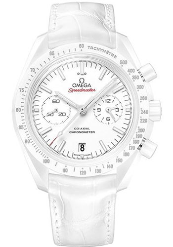 Omega Speedmaster Moonwatch Co-Axial Chronograph White Side of the Moon Watch - 44.25 mm White Ceramic Case - Moonwatch Style Dial - White Leather Strap