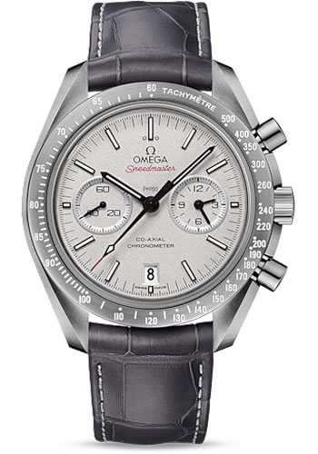 Omega Speedmaster Moonwatch Omega Co-Axial Chronograph Grey Side of the Moon Watch - 42.5 mm Grey Ceramic Case - Platinum Dial - Grey Leather Strap