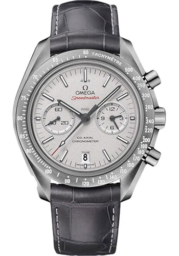 Omega Speedmaster Moonwatch Co-Axial Chronograph Grey Side of the Moon Watch - 44.25 mm Grey Ceramic Case - Platinum Dial - Leather Strap
