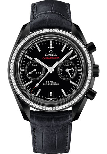 Omega Speedmaster Moonwatch Omega Co-Axial Chronograph Dark Side of the Moon Watch - 44.25 mm Black Ceramic Case - Diamond Set Ceramic Bezel - Black Ceramic Diamond Dial - Black Leather Strap