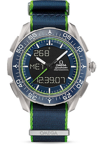 Omega Speedmaster Skywalker X-33 Chronograph Solar Impulse, Limited Edition of 1,924 Watch - 45 mm Grade 2 Titanium Case - Bi-Directional Bezel - Green Dial - Blue And Green Polyamide Nato Strap