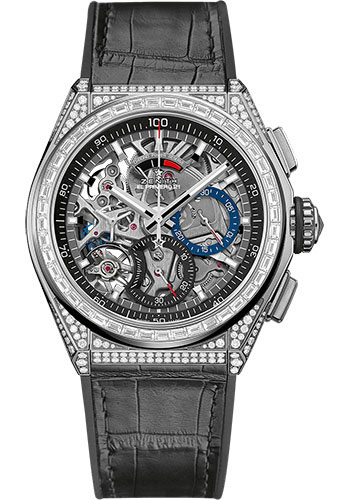 Zenith Defy El Primero 21 Watch - Titanium - Openworked Dial - Black Rubber and Alligator Strap