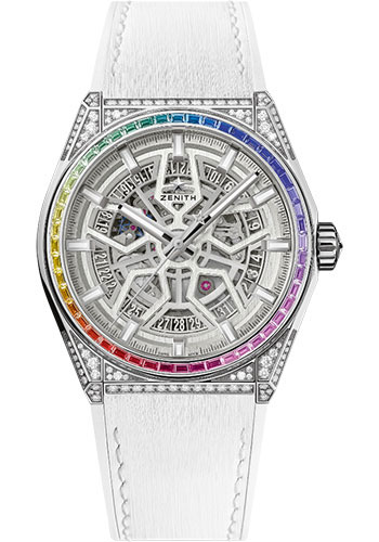Zenith Defy Classic Rainbow Watch - Titanium - Openworked Dial - White Rubber Strap