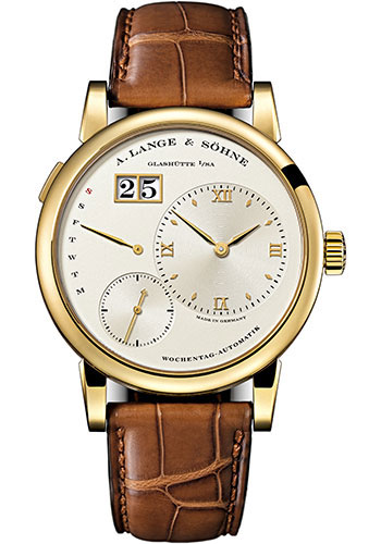 A. Lange & Söhne Lange 1 Daymatic Watch - 39.5mm Yellow Gold Case - Champagne Dial - Brown Alligator Strap