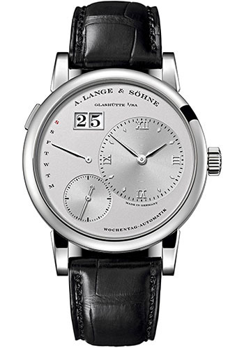 A. Lange & Söhne Lange 1 Daymatic Watch - 39.5mm Platinum Case - Solid Silver Dial - Black Alligator Strap