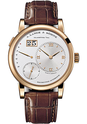 A. Lange & Söhne Lange 1 Daymatic Watch - 39.5mm Pink Gold Case - Silver Dial - Brown Alligator Strap