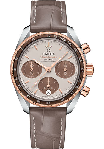 Omega Speedmaster 38 Co-Axial Chronograph Watch - 38 mm Steel And Sedna Gold Case - Cappuccino Dial - Taupe-Brown Leather Strap