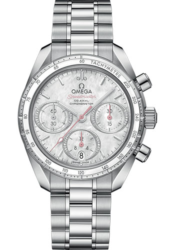 Omega Speedmaster 38 Co-Axial Chronograph Watch - 38 mm Steel Case - Mother-Of-Pearl Diamond Dial