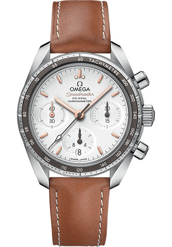 Omega Speedmaster 38 Co-Axial Chronograph Watch - 38 mm Steel Case - Silvery Dial - Novo Nappa Leather Strap