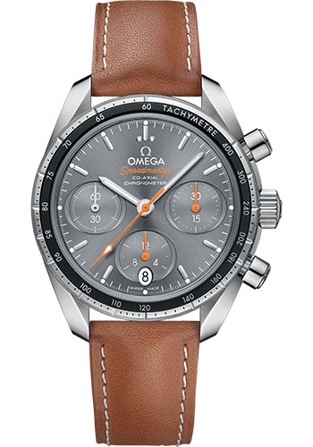 Omega Speedmaster 38 Co-Axial Chronograph Watch - 38 mm Steel Case - Grey Dial - Novo Nappa Leather Strap