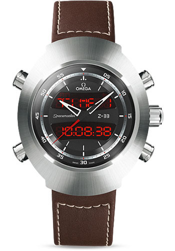 Omega Speedmaster Spacemaster Z-33 Chronograph Watch - 43 x 53 mm Titanium Case - Black Dial - Brown Leather Strap