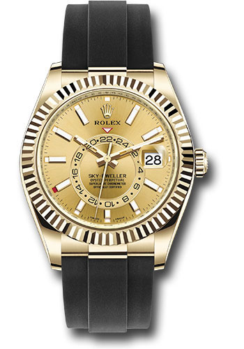 Rolex Yellow Gold Sky-Dweller Watch - Champagne Index Dial - Oysterflex Bracelet