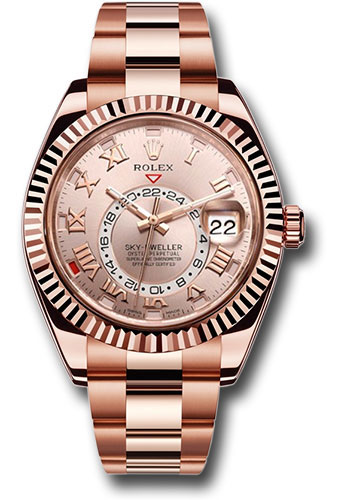 Rolex Everose Gold Sky-Dweller Watch - Sundust Sunray Roman Dial - Oyster Bracelet