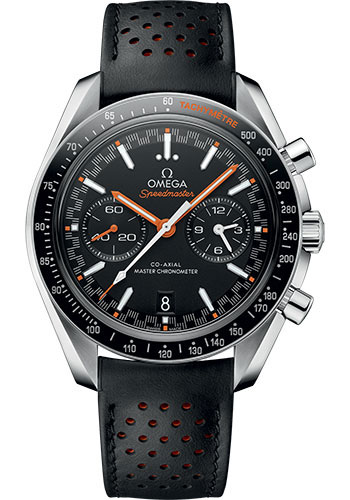 Omega Speedmaster Racing Co-Axial Master Chronograph Watch - 44.25 mm Steel Case - Black Ceramic Bezel - Matt Black Dial - Black Micro-Perforated Leather Strap