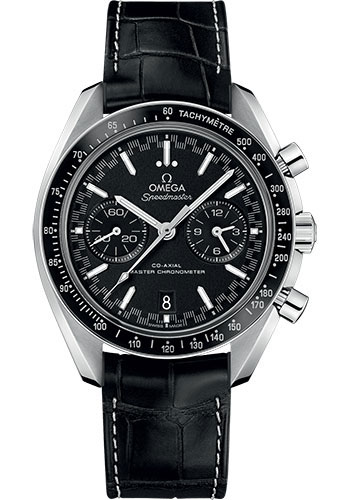 Omega Speedmaster Racing Co-Axial Master Chronograph Watch - 44.25 mm Steel Case - Black Ceramic Bezel - Black Dial - Black Leather Strap