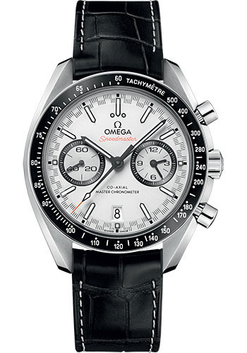 Omega Speedmaster Racing Co-Axial Master Chronograph Watch - 44.25 mm Steel Case - Black Ceramic Bezel - White Dial - Black Leather Strap