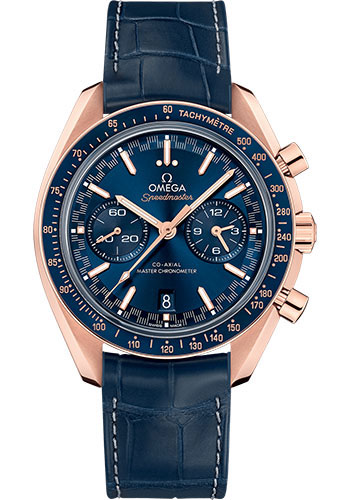 Omega Speedmaster Racing Co-Axial Master Chronograph Watch - 44.25 mm Sedna Gold Case - Sun Brushed Blue Dial - Blue Leather Strap