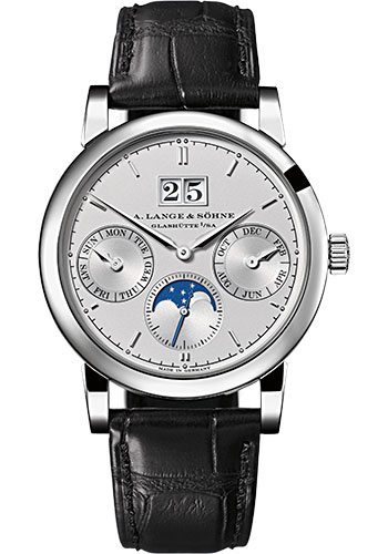 A. Lange & Söhne Saxonia Annual Calendar - 38.5mm Platinum Case - Rhodié Dial - Black Strap