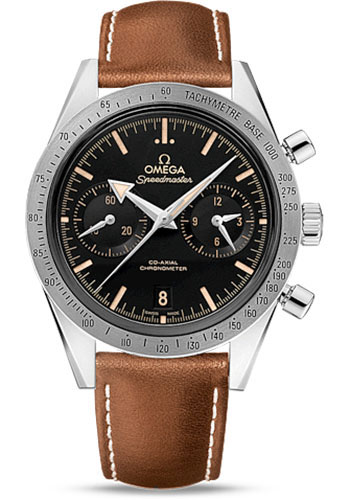 Omega Speedmaster '57 Omega Co-Axial Chronograph Watch - 41.5 mm Steel Case - Brushed Bezel - Black Dial - Brown Leather Strap