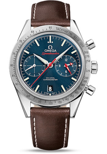 Omega Speedmaster '57 Omega Co-Axial Chronograph Watch - 41.5 mm Steel Case - Brushed Bezel - Blue Dial - Brown Leather Strap