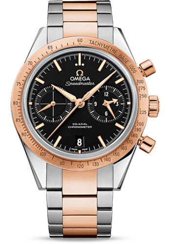 Omega Speedmaster '57 Co-Axial Chronograph Watch - 41.5 mm Steel And Red Gold Case - Black Dial - Steel Bracelet