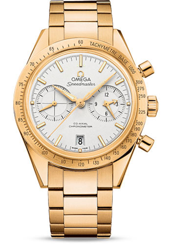 Omega Speedmaster '57 Omega Co-Axial Chronograph Watch - 41.5 mm Yellow Gold Case - Brushed Bezel - Silver Dial
