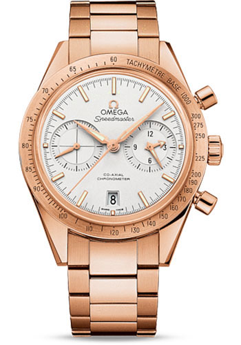 Omega Speedmaster '57 Omega Co-Axial Chronograph Watch - 41.5 mm Red Gold Case - Brushed Bezel - Silver Dial