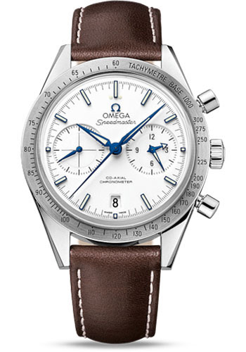 Omega Speedmaster '57 Omega Co-Axial Chronograph Watch - 41.5 mm Grade 5 Titanium Case - Brushed Bezel - White Dial - Brown Leather Strap
