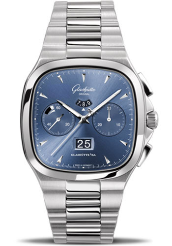 Glashütte Original Seventies Chronograph Panorama Date - Steel Case - Blue Dial - Bracelet