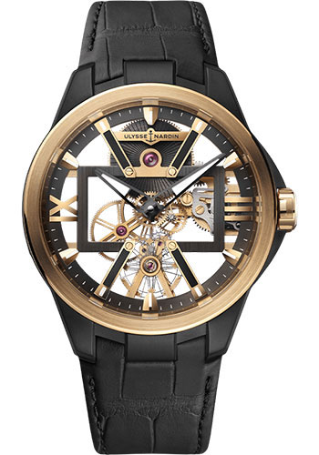 Ulysse Nardin Skeleton X 42 mm Beware of Blast - Rose Gold Case - Black Dial - Leather Strap
