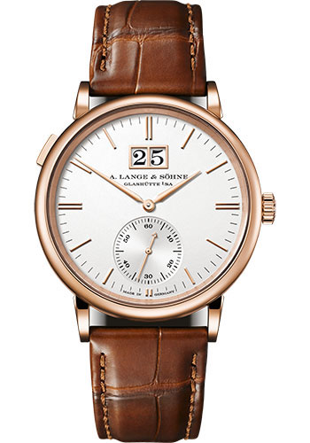 A. Lange & Söhne Saxonia Outsize Date Watch - 38.5mm Pink Gold Case - Argenté Dial - Black Strap