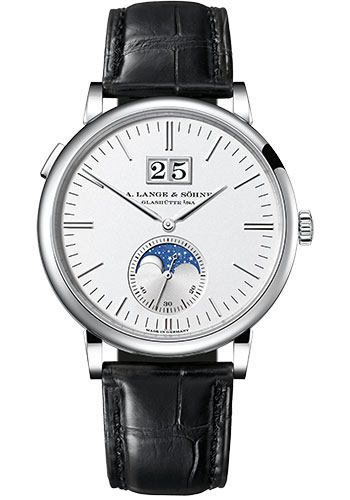 A. Lange & Söhne Saxonia Moon Phase Watch - 40mm White Gold Case - Argenté Dial - Black Strap