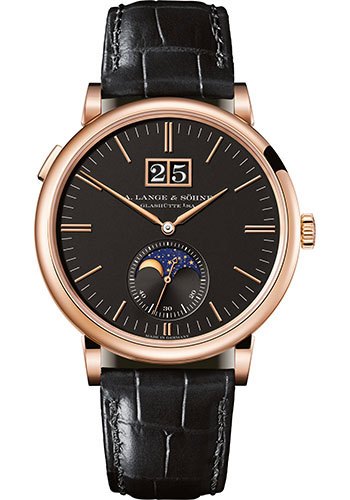 A. Lange & Söhne Saxonia Moon Phase Watch - 40mm Pink Gold Case - Black Dial - Black Strap