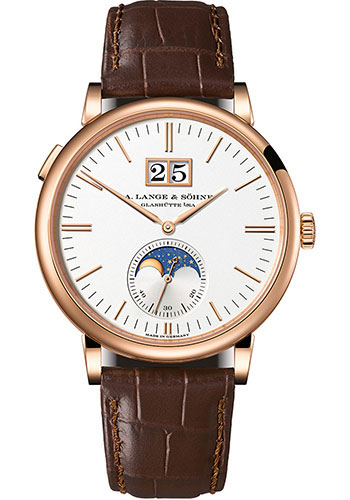 A. Lange & Söhne Saxonia Moonphase Watch - 40.00mm Rose Gold Case - Silver Dial - Brown Alligator Strap