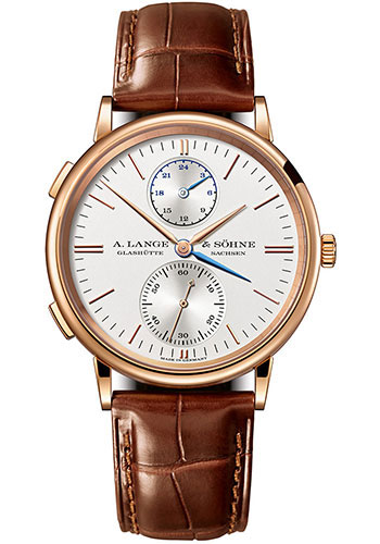 A. Lange & Söhne Saxonia Dual Time Watch - 38.50mm Rose Gold Case - Silver Dial - Brown Alligator Strap