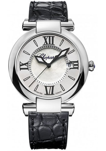 Chopard Imperiale Watch - 36 mm Steel Case - Mother-of-Pearl Dial - Black Leather Strap